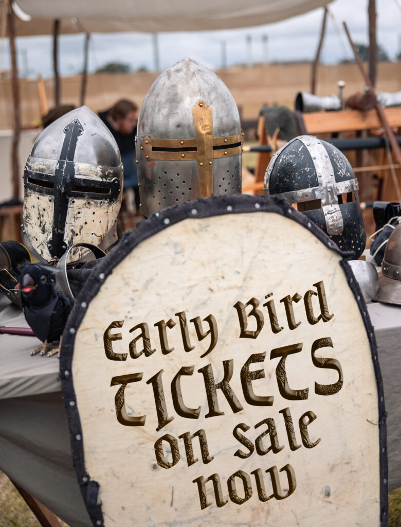 Helmets and a shield on display